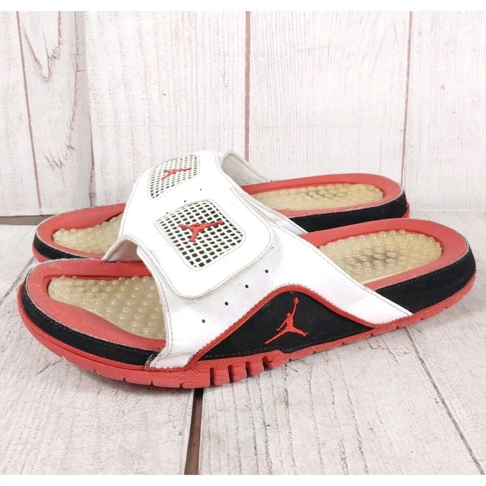 Jordan Hydro 4 Retro White Fire Red SLIDES Sandals - MEN’S SIZE 9 - Flip-flops